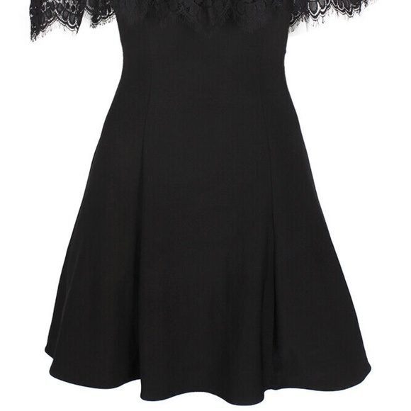 Betsy & Adam Gorgeous Black Off The Shoulder Fit & Flare Lace Trim Dress Size 8 - Picture 6 of 12